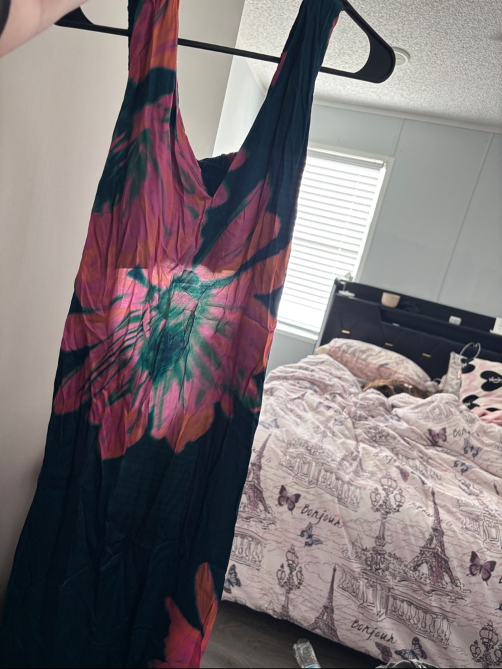 Sleeveless Tie-Dye Maxi Dress in Pink, Green & Black